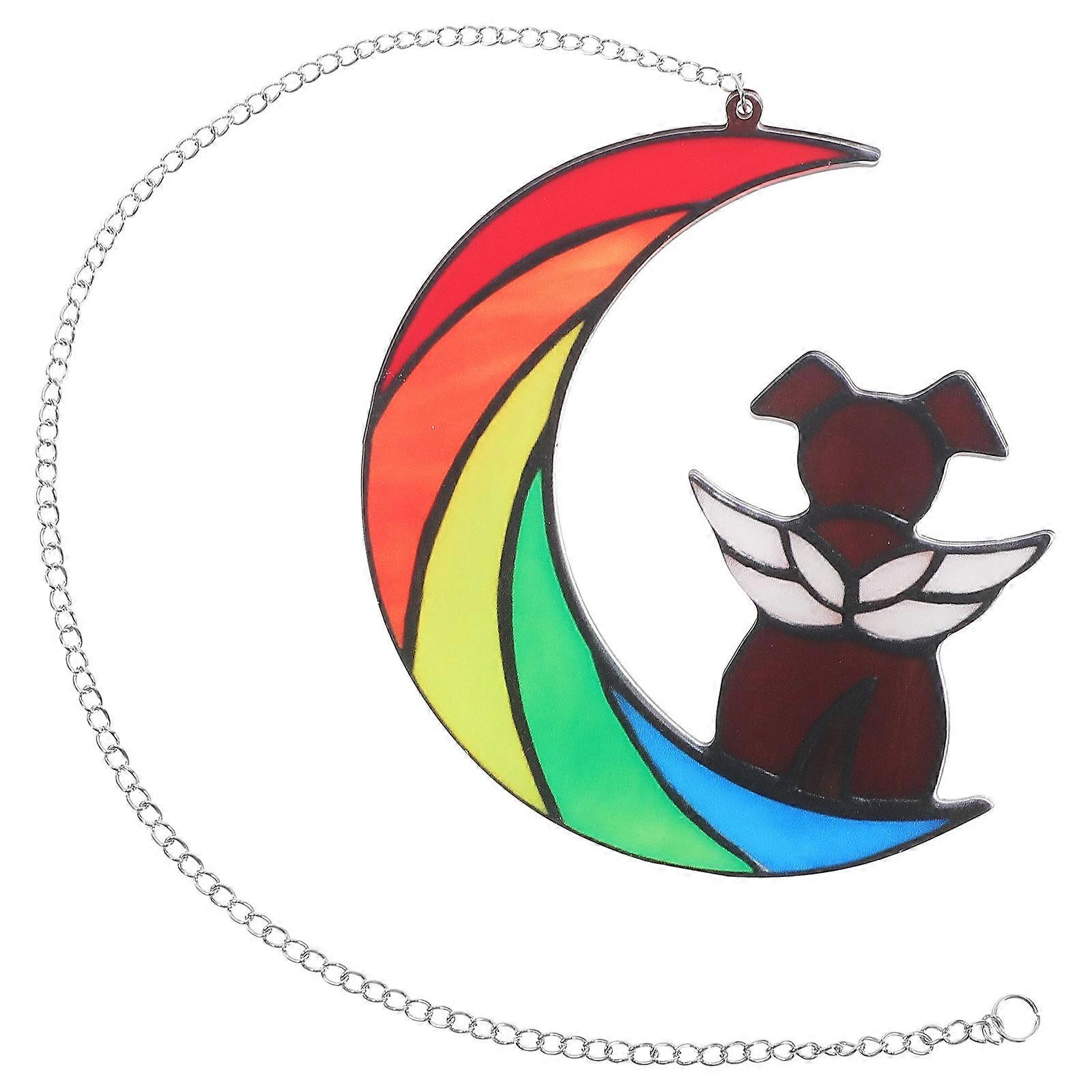 2Pcs Dog on Moon Acrylic Window Hanging Decor for Indoor Use