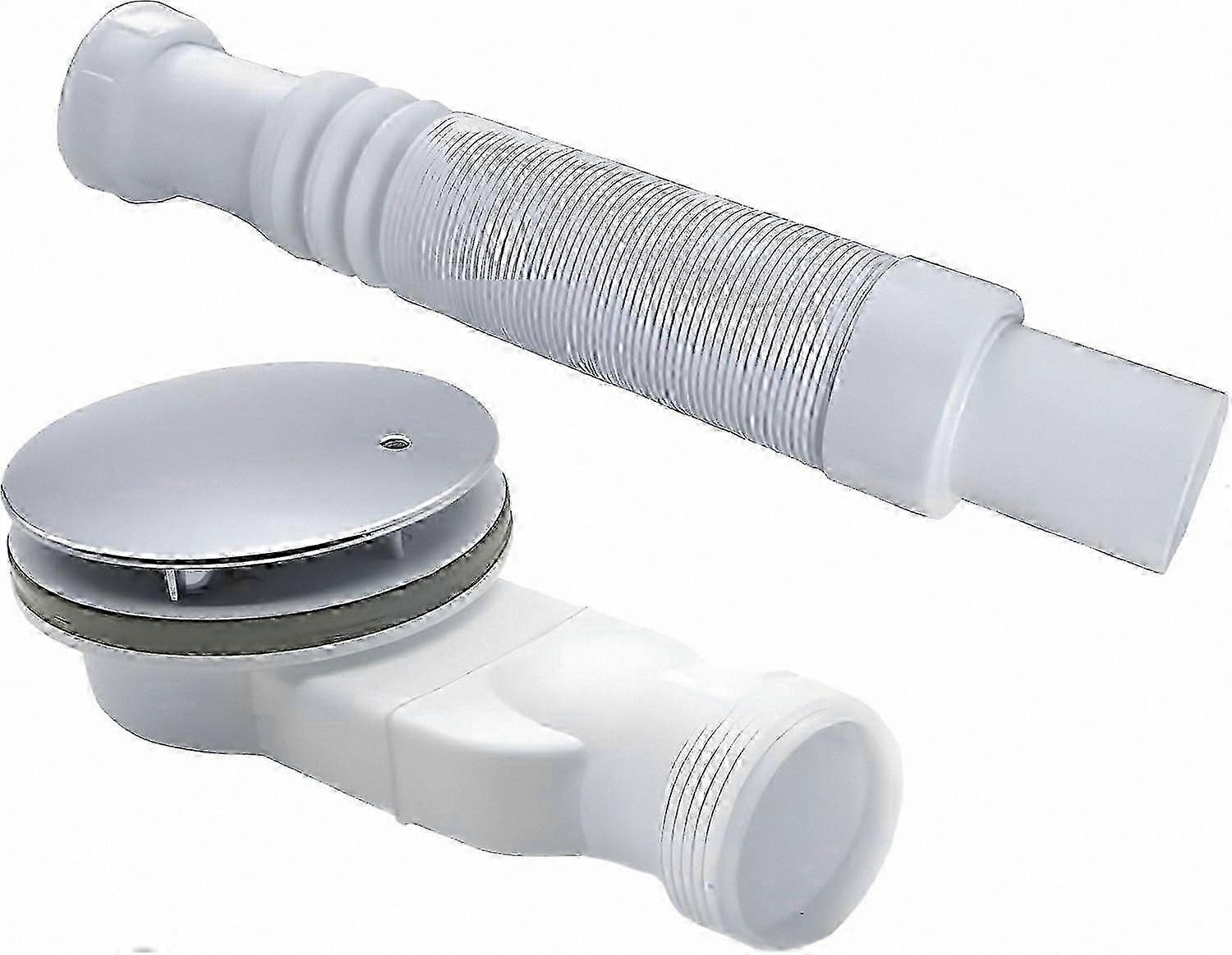 Chrome Shower Trap with 90mm High Flow Waste and 80cm Flexible Connector for Shower Trays