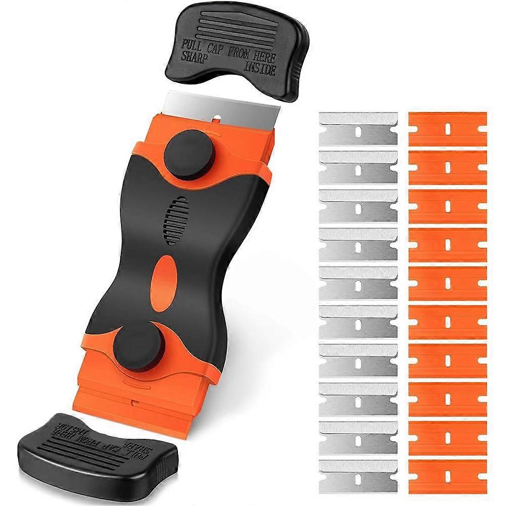 2-in-1 Sticker Removal Scraper with Replaceable Blades Non-Slip Handle Safe Plastic Cover for Easy Storage
