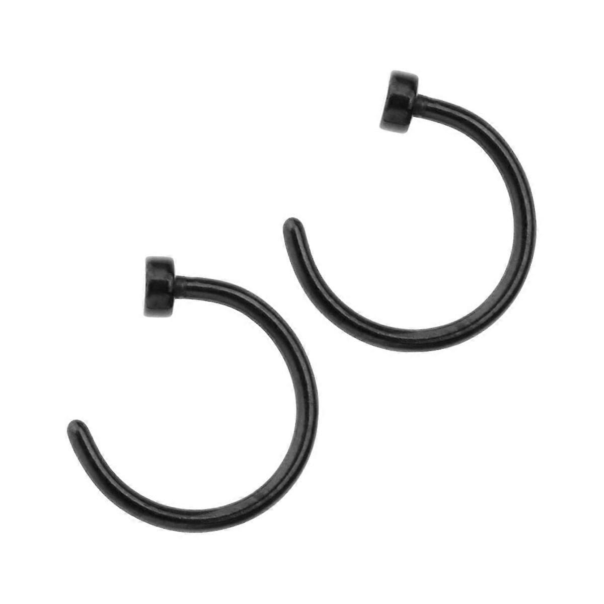 Yuanmiaoke 2 pcs Unisex Surgical Titanium Steel Open Nose Ring Nose Piercing Stud 6mm (Black)