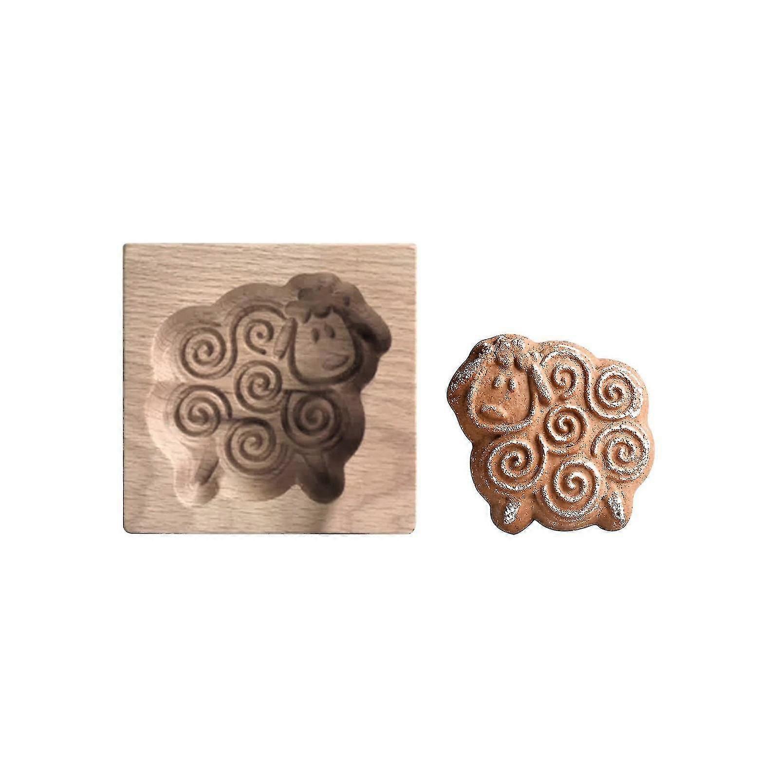 Sheep Face Shaped Wooden Cookie Mold