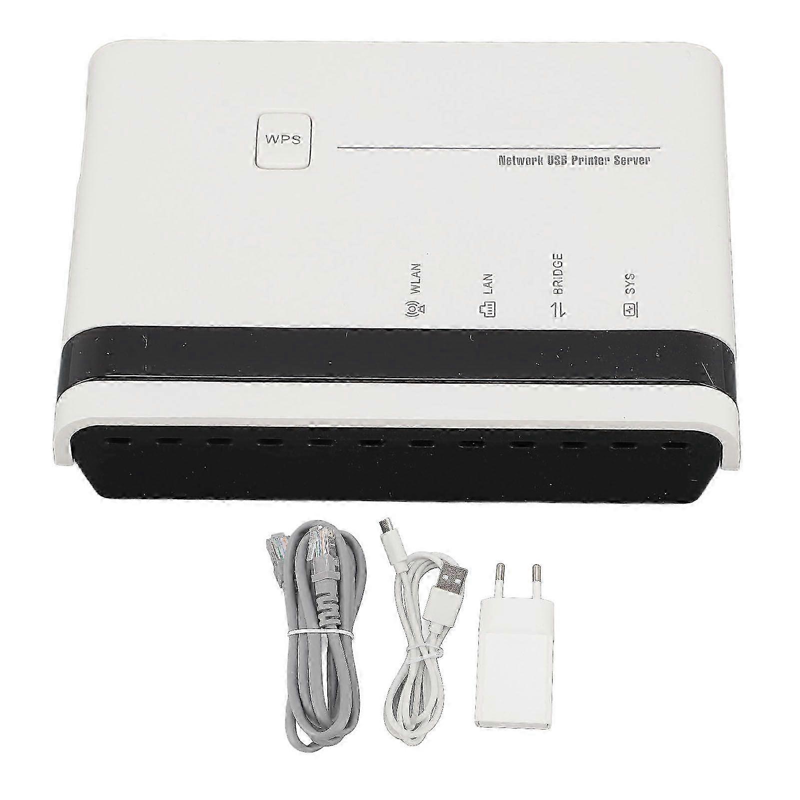 USB2.0 Printer Server with 10/100Mbps LAN Interface 2.4GHz Wireless Wired Network Print Server for Home and Office EU Plug 100-240V