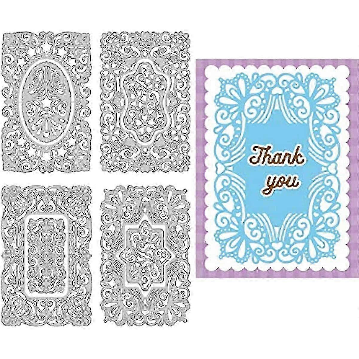 4pcs Metal Rectangular Lace Background Frame Cutting Dies Stencils for DIY Scrapbooking Album Decorative Wedding Invitation Card Making 25-2