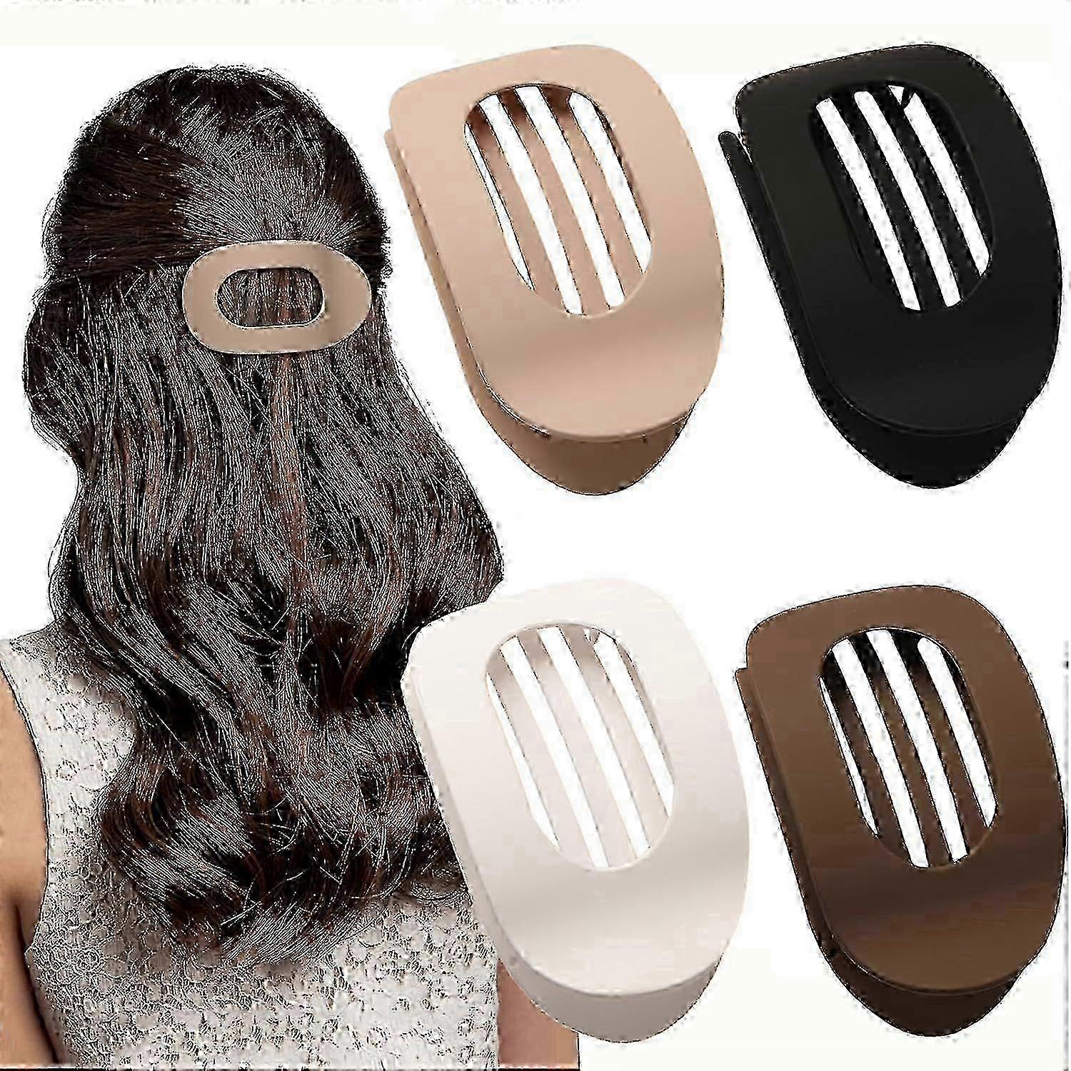 4 قطع مشابك شعر مسطحة: مقاطع مخلب مستديرة للنساء والفتيات ، تصميم منحني مريح ، قبضة قوية للشعر الكثيف والرقيق