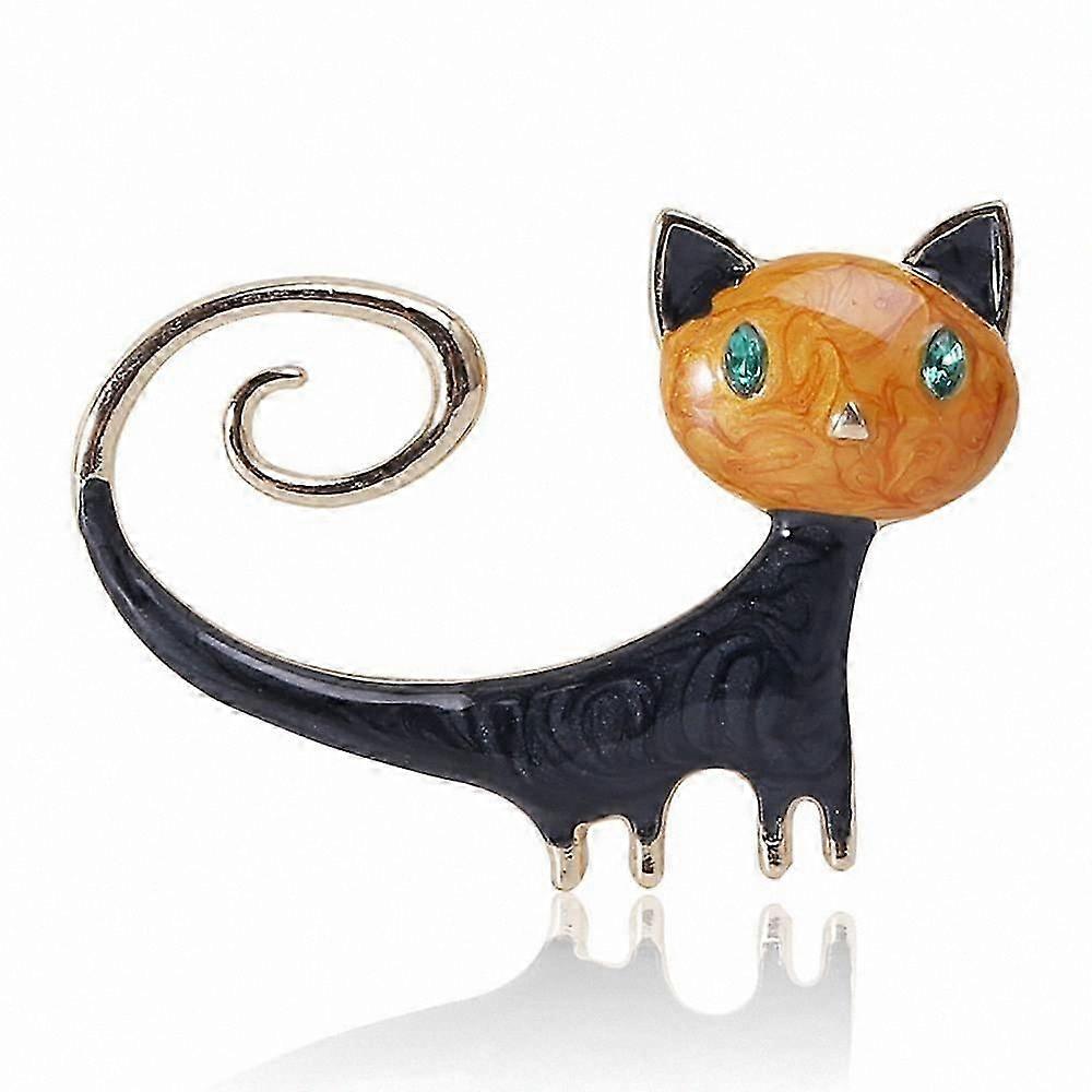 Colorful Enamel Cat Brooch with Cubic Zirconia - Durable Animal Pin for Hats and Jackets in Stylish Design