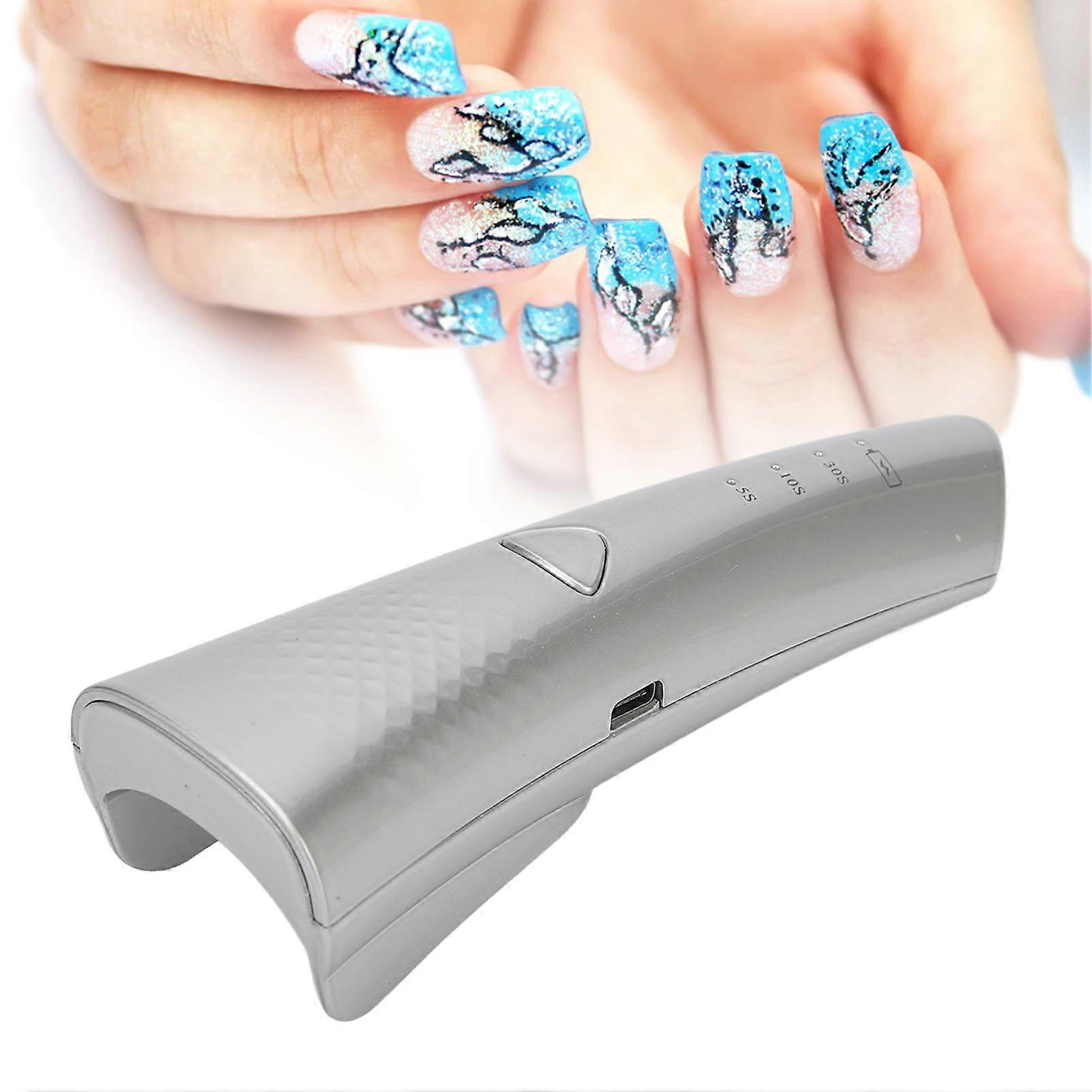 Mini UV Nail Lamp 180 Degree Lighting 3 Gear Quick Drying Nail Polish Curing Light Silver 