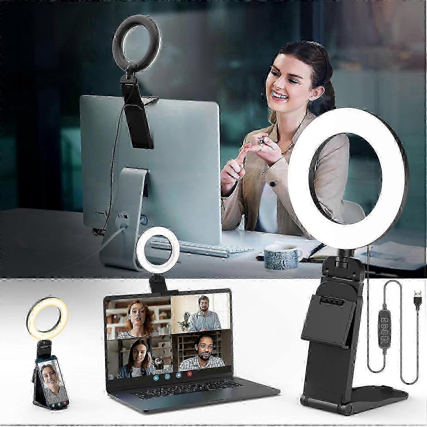 5 Inch LED Desk Ring Light with Stand for Video Calls and Screen Illumination