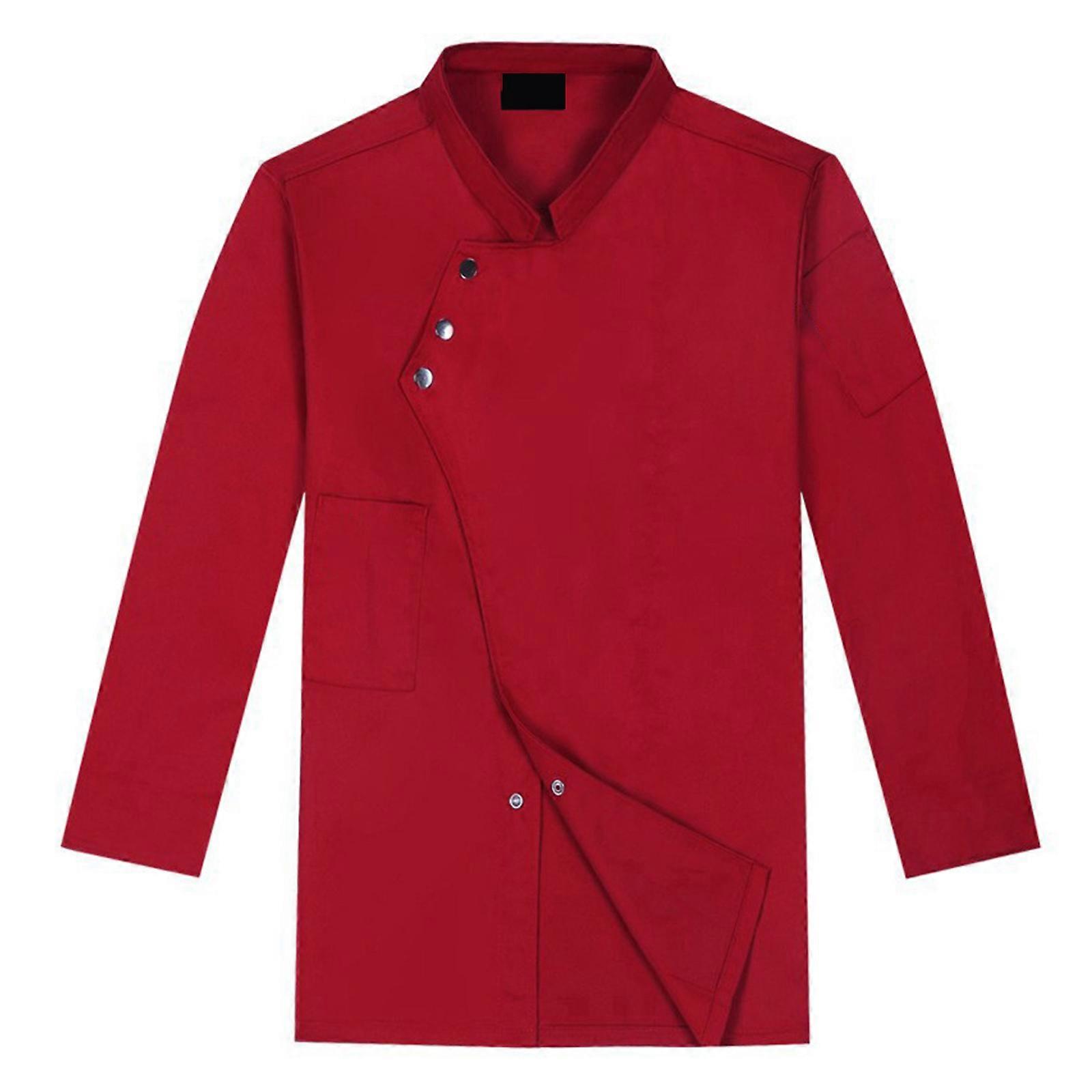 Chefs Coat for Women Men Breathable Lightweight Long Sleeve Chefs Jacket Hotel Kitchen Restaurant Chefs Shirt Uniform  XL Red