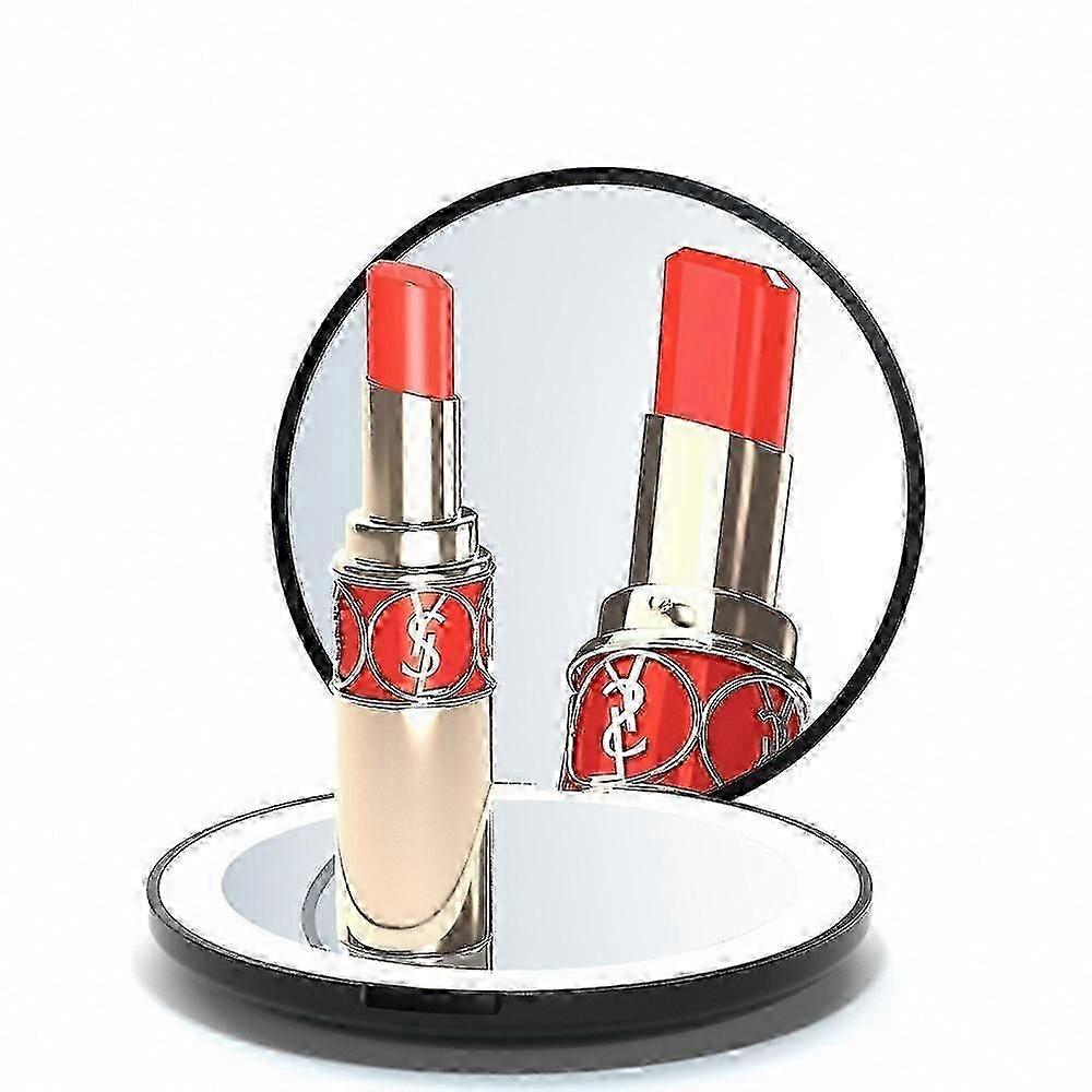 Led Vanity Mirror Compact Rechargeable Lighted Makeup Mirror,1x And 10x Magnifying