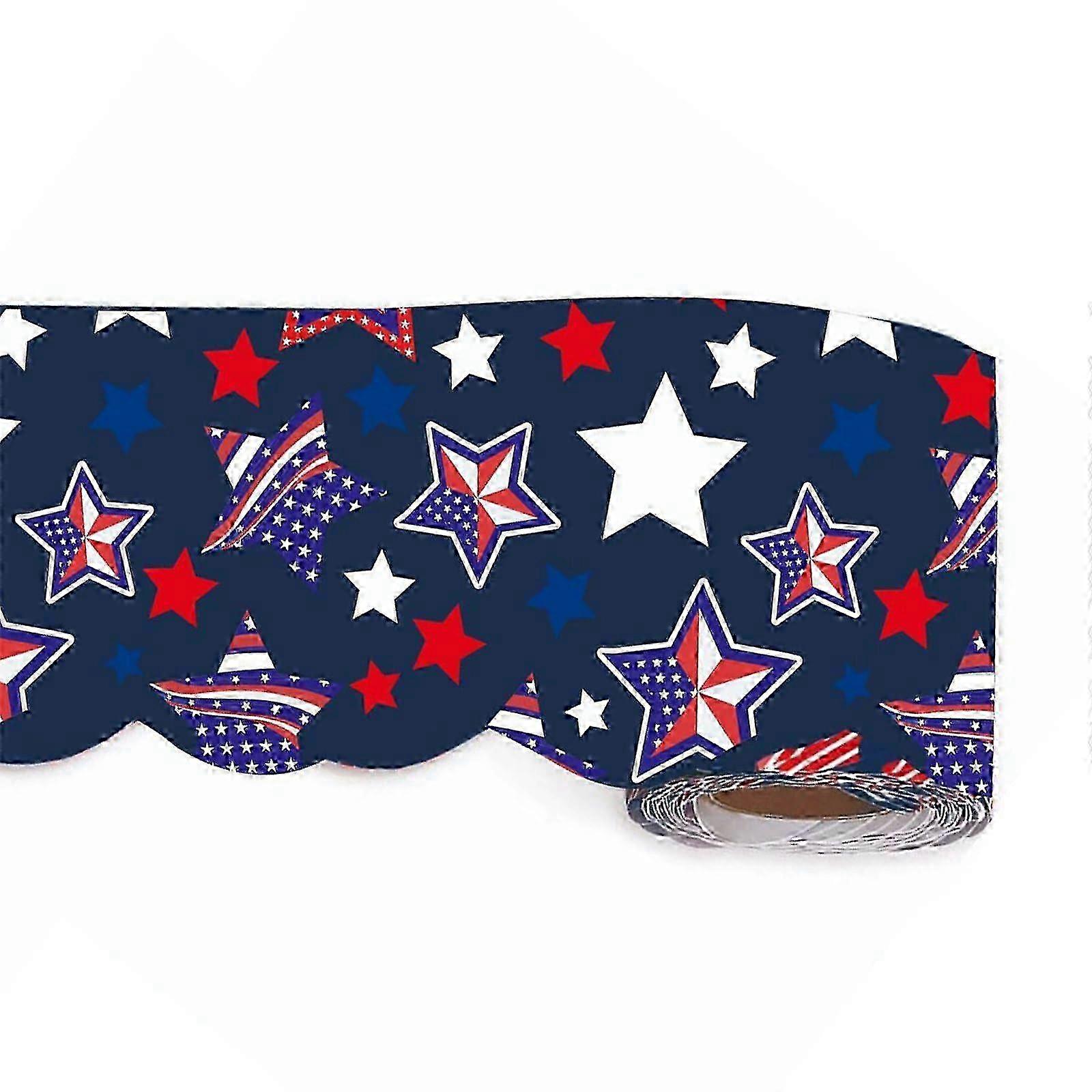 2025 Bulletins Board Border Patriotics Trim Border Star Shape Paper Roll for Independence Day Classroom Blackboards