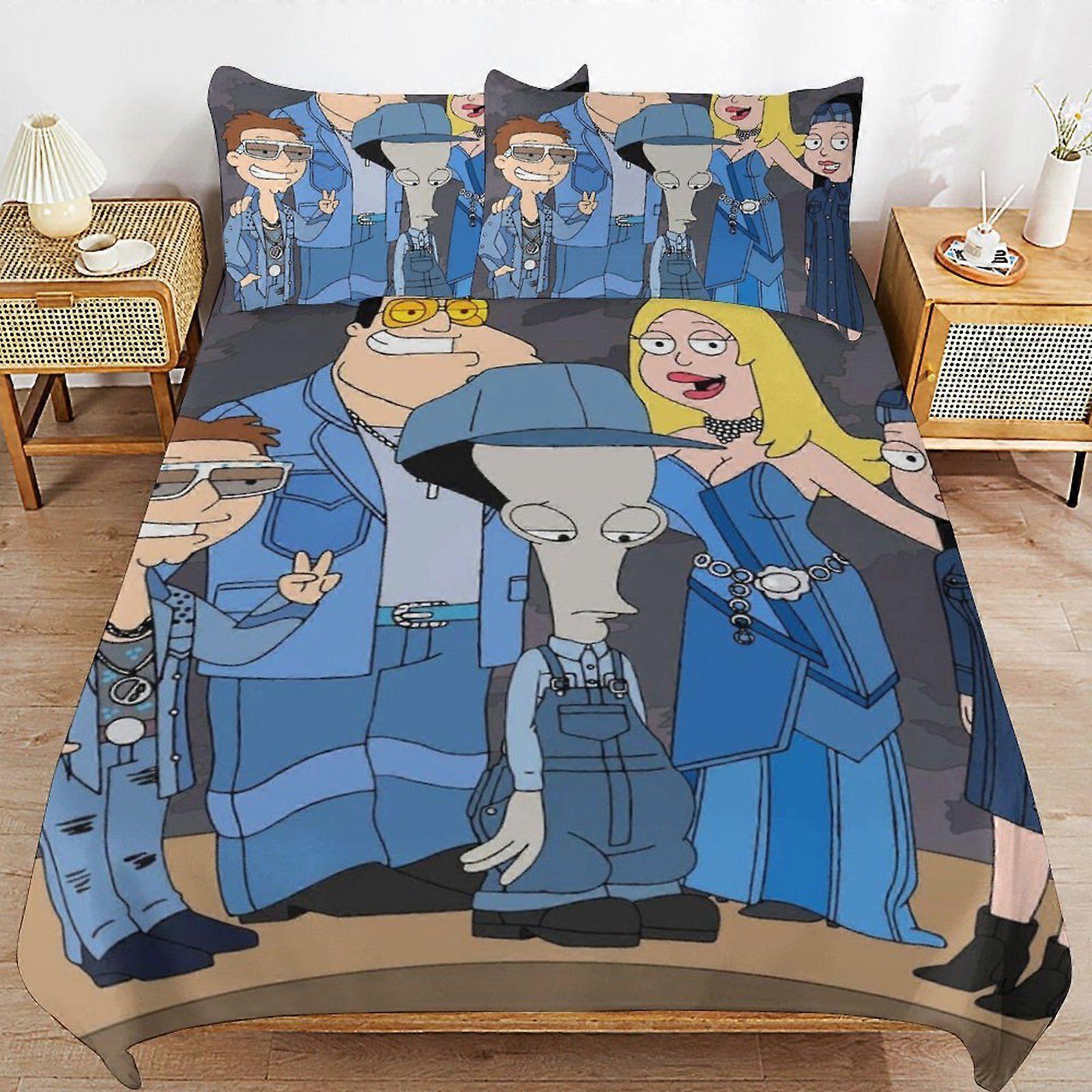 w546 American Dad Flexible Fit Bedding Ready Stitch Line Wrinkle Free Soft Zipper Duvet Cover Sets Use Case m546