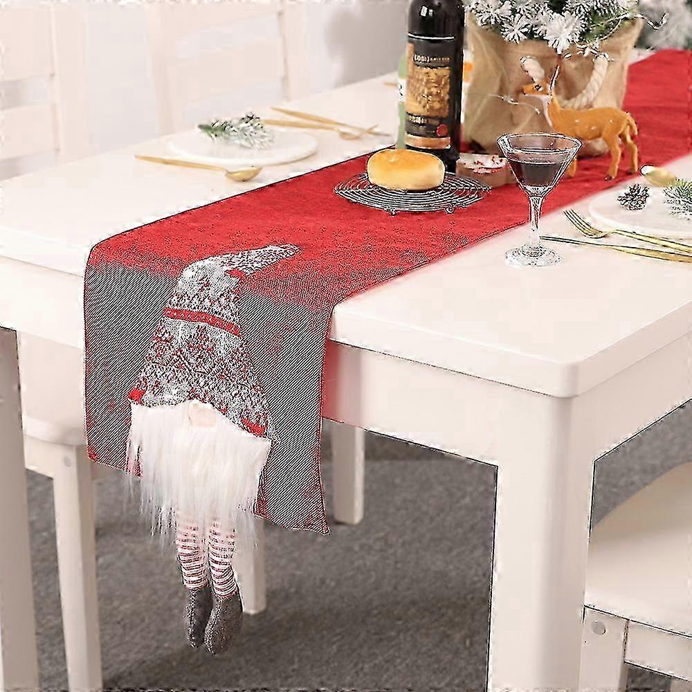 Table Runner with Rudolph and 3D Santa Claus Christmas Decoration - Red