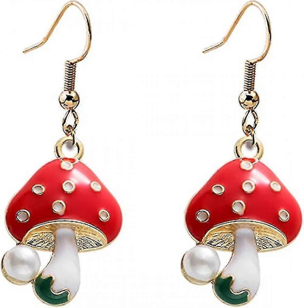 女性のキノコイヤリングキュートでかわいいK14ゴールドメッキエナメルシミュレーション真っ赤なキノコの美的金属ペンダントフードイヤリングジュエリーギフト