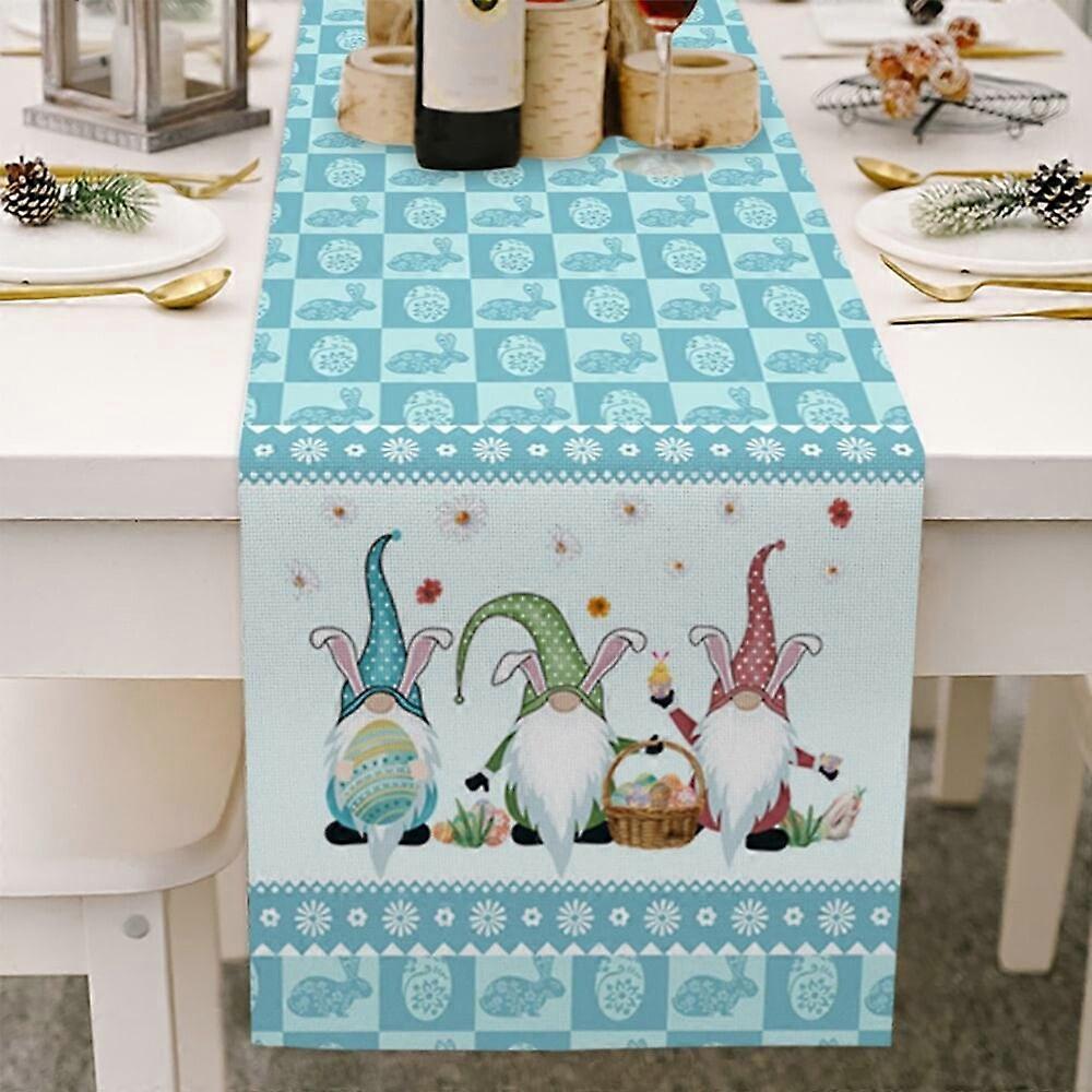 2022 Easter Table Runner Decorations For Home Easter Gnome Ornaments Cotton Linen Easter Eggs Rabbit Printed Tablecloth