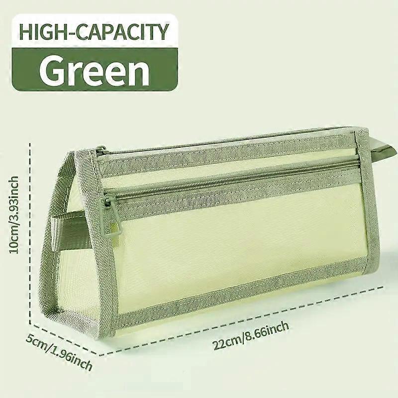 Plaid Mesh Pencil Case with Handle and Zipper, Transparent Dual-Layer Makeup Bag, Cute Stationery Storage for Adults Office University