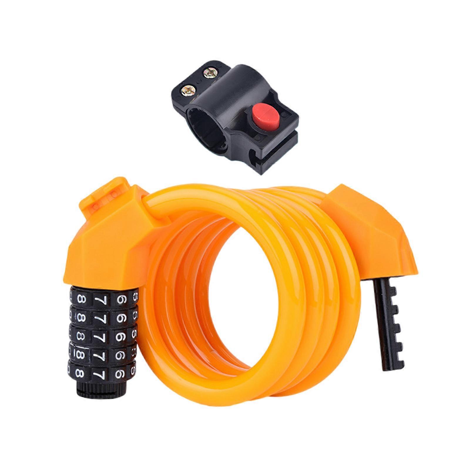 Cycling Lock Coiled Chain Lock Safe Bicycles Code Lock with 5 Digits Resettable Code, Folding Bikes Steel Cable Lock  Yellow