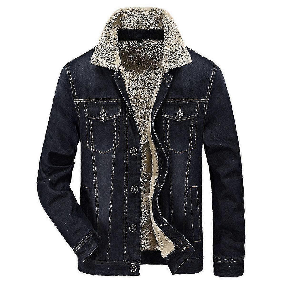 Fleece Lined Denim Jacket for Men Winter Thick Warm Outdoor Coat