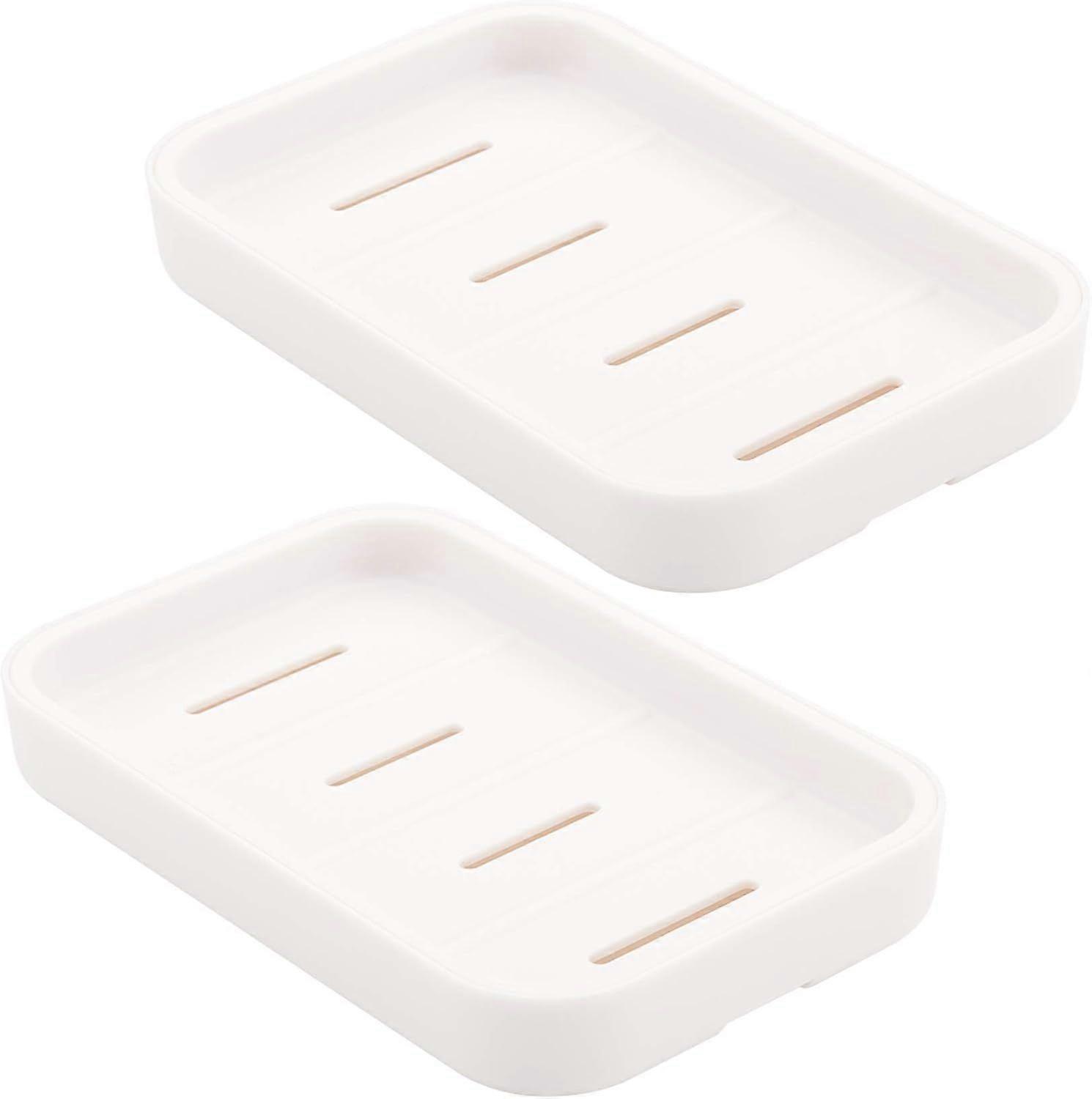 Plastic Square Soap Dish, Bar Soap Holder for Shower room, Kitchen - 2 Pack, White