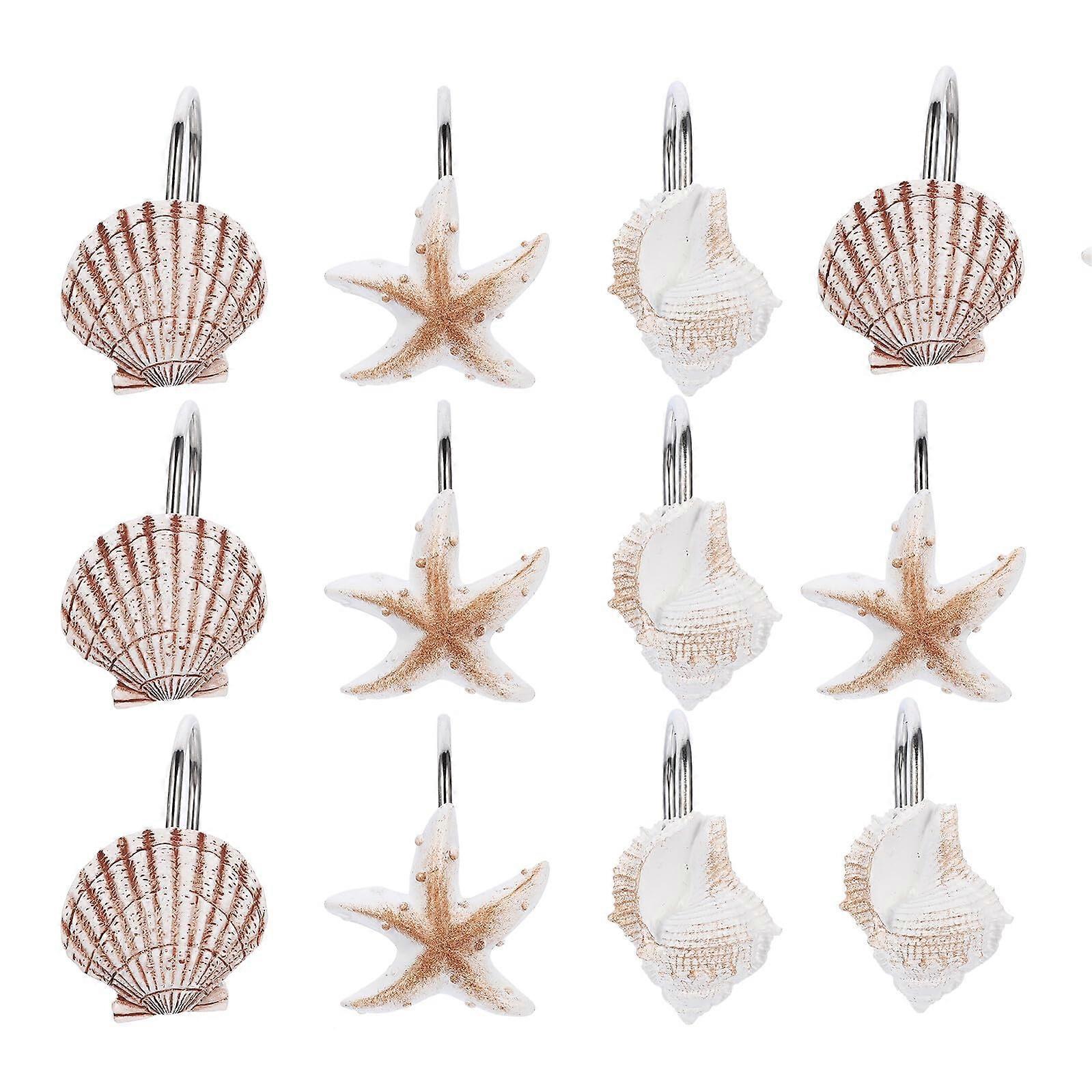 12pcs Rustproof Seashell Shower Curtain Hooks Decorative Coastal Bathroom Set Smooth Glide