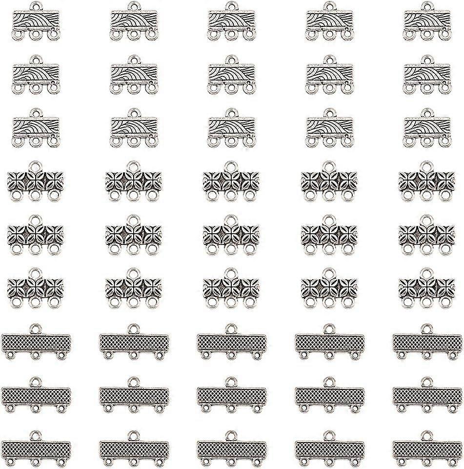 120 Pcs Alloy Necklace Connector 3 Styles Rec Multi Strand Bracelet Layer Clasp Pendant Bails Chandelier Drop Earrings Chains Tags Charms with 3 Hole 