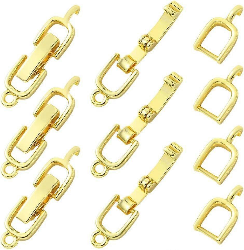 1 Box 10Pcs Real 18K Gold Plated Fold Over Clasp Bracelet Folding Clasp Bulk Small Metal Links Extender Fastener Foldover Buckle Links for Jewelry Mak