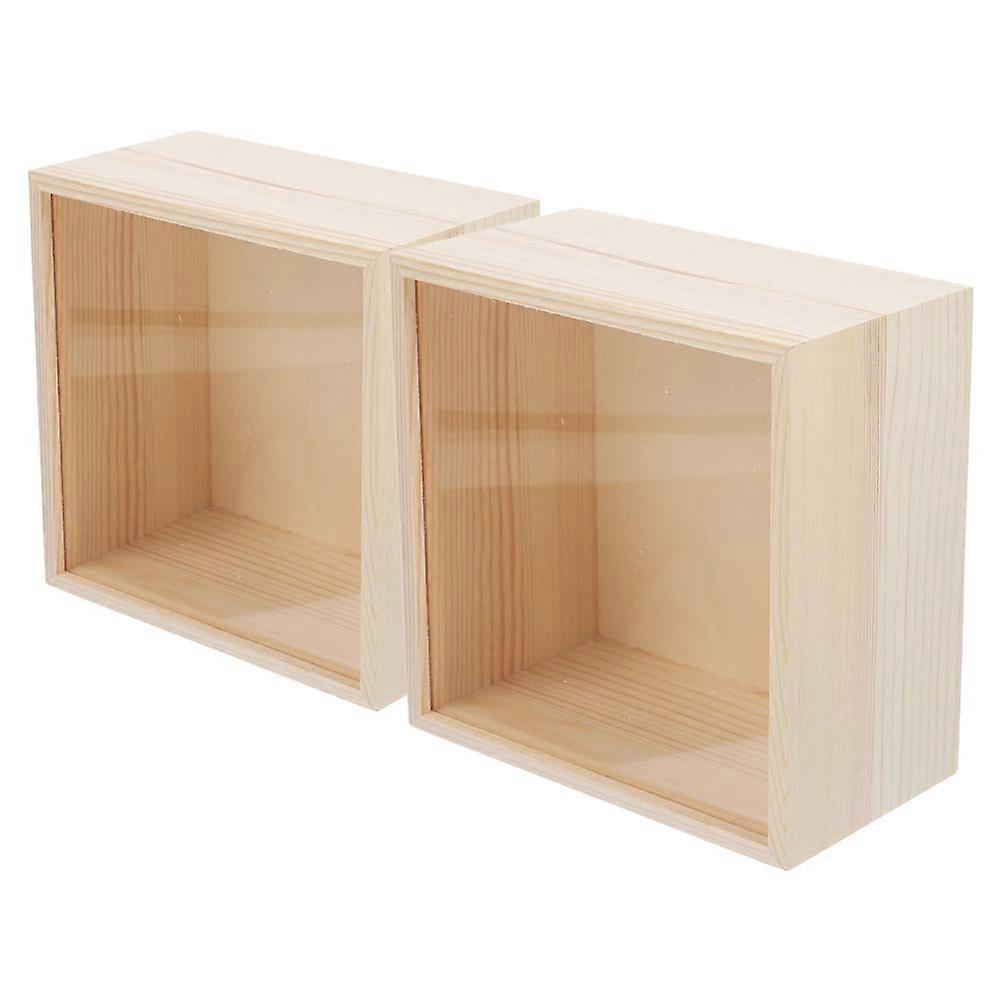 Clear Lid Acrylic Storage Box with Wooden Base for Storage 2Pcs Set