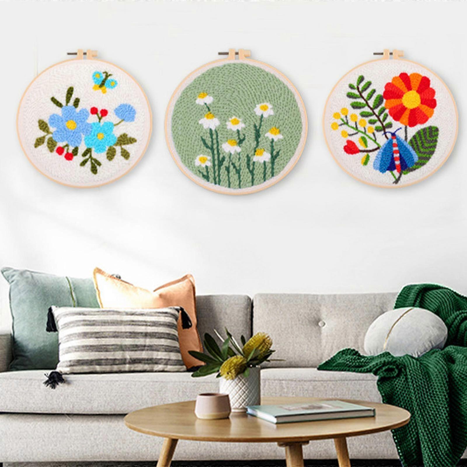 Set de broderie cu ac de perforare pentru începători cu instrucțiuni de model de flori Broderie Pânză de cusut Fire și ac