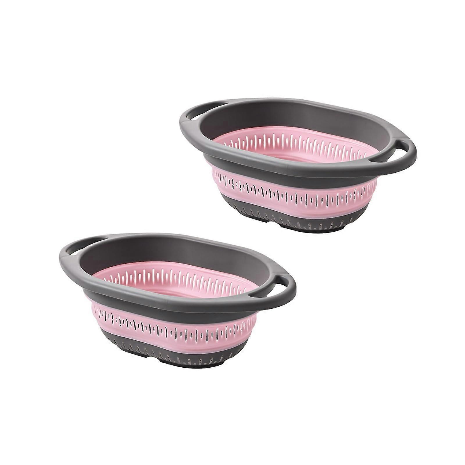 Collapsible Colander for Sink, 35CM Foldable Kitchen Strainer Basket, Durable, Dishwasher Safe, Pink