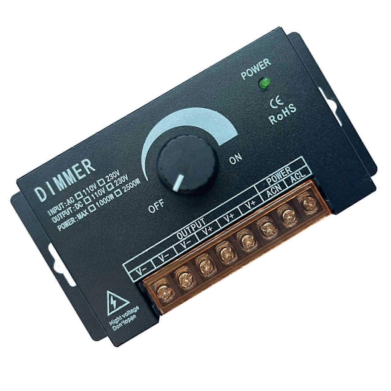 AC110130V LED Dimmer Switch 1000W PWM Controller with Rotary Knob, Full Range Dimming for LED Strip Lights