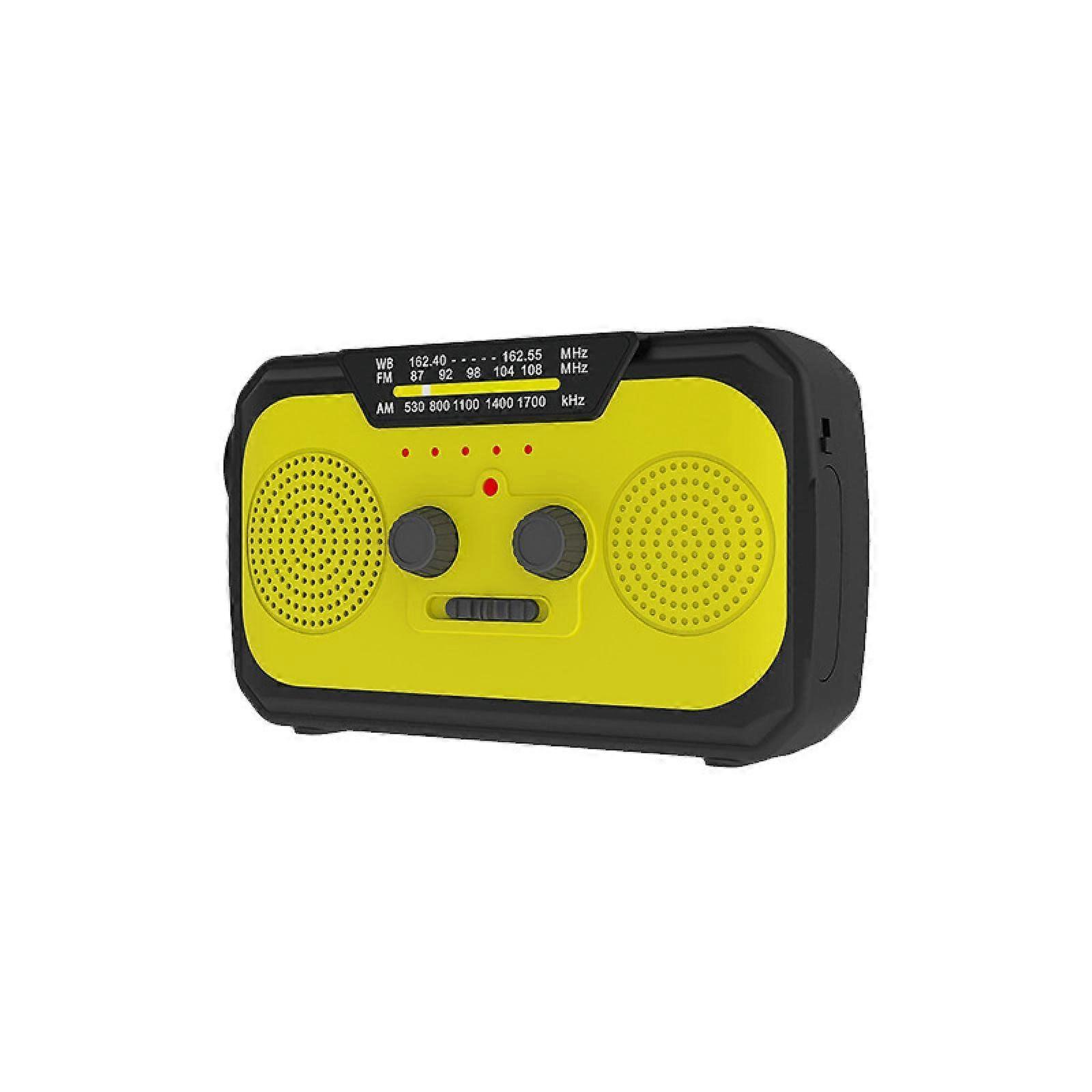 Emergency Solar Hand Crank Radio with LED Flashlight, SOS Alarm, Weather Alerts, Yellow