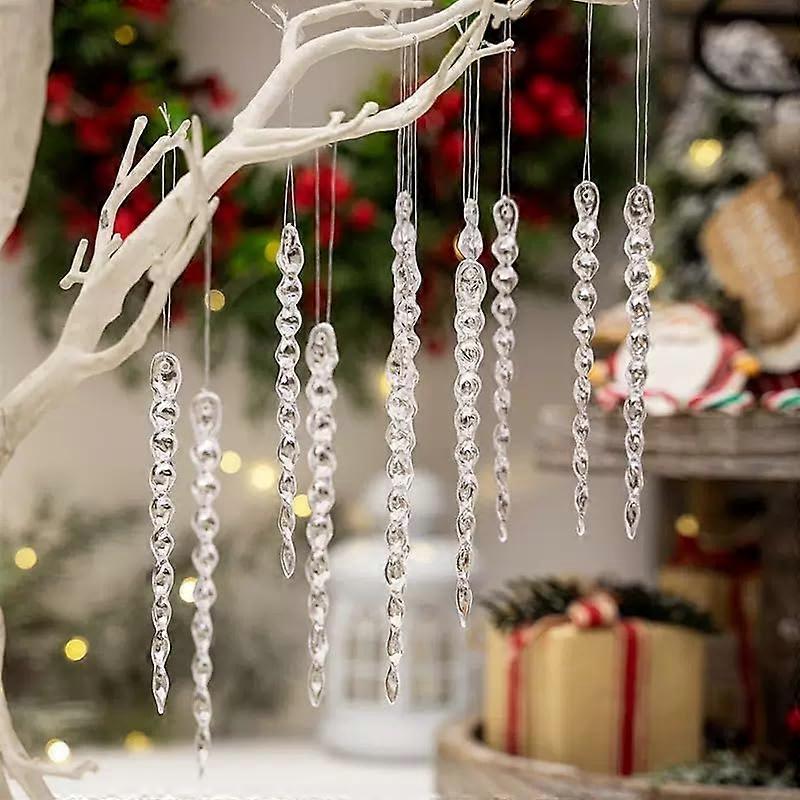 30pcs Clear Acrylic Icicle Christmas Tree Ornaments with Sparkling Light Reflection