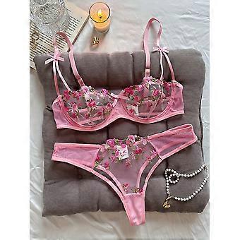 Nachtschöne, sexy Damen 2-teiliges Dessous-Set mit Blumenstickerei