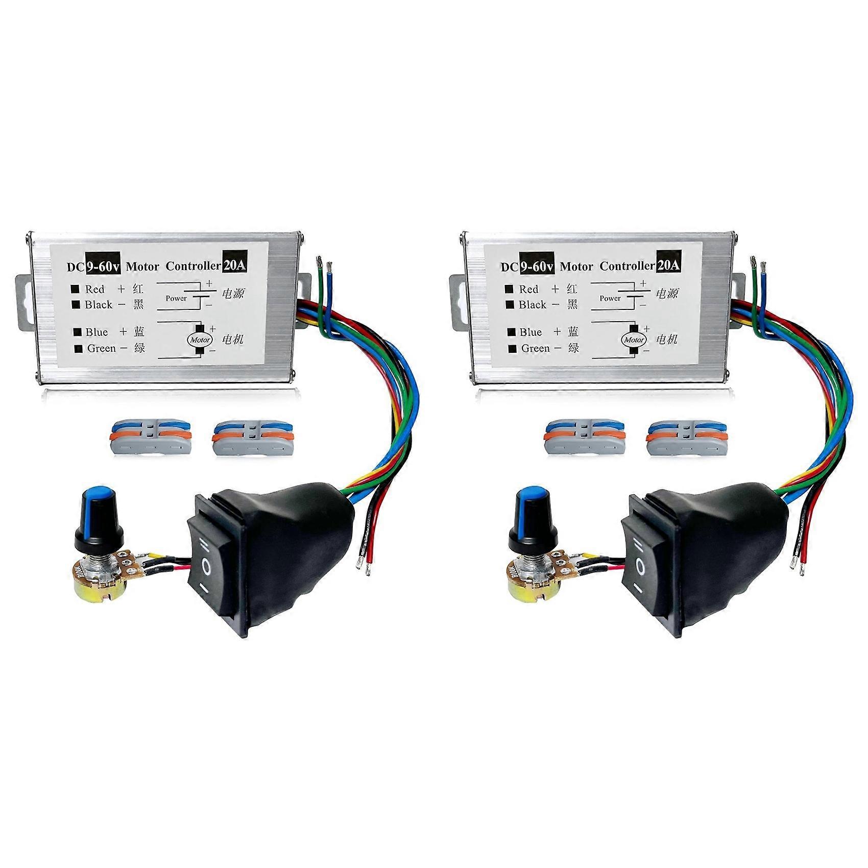 2X DC Motor Speed Controller,DC 12V 24V 36V 48V 60V Motor Pulse Width Modulator Regulator with CW/CCW Switch