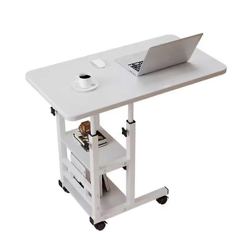 Mobile Laptop Desk with Wheels and Storage Drawer, Adjustable Height Table for Couch or Bed, White 60x40cm