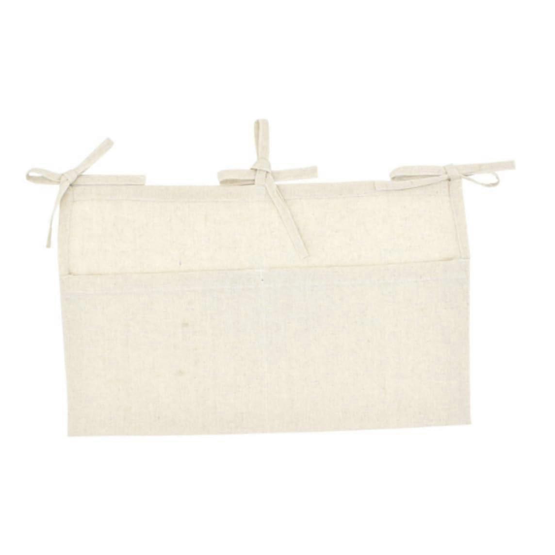 Bedside Caddy Linen Crib Organizer with Adjustable Hanging Straps and Dual Pockets, Beige 50.8x30.4cm
