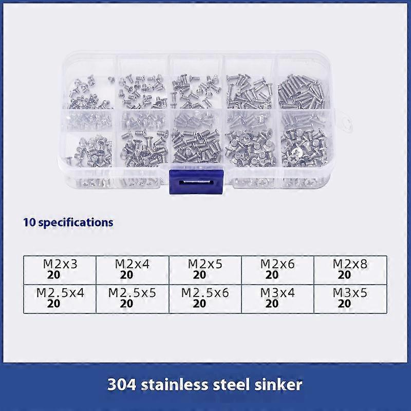 200Pcs 304 Stainless Steel Tip Flat End Headless Hexagon Socket Set Screw Set Small Screws