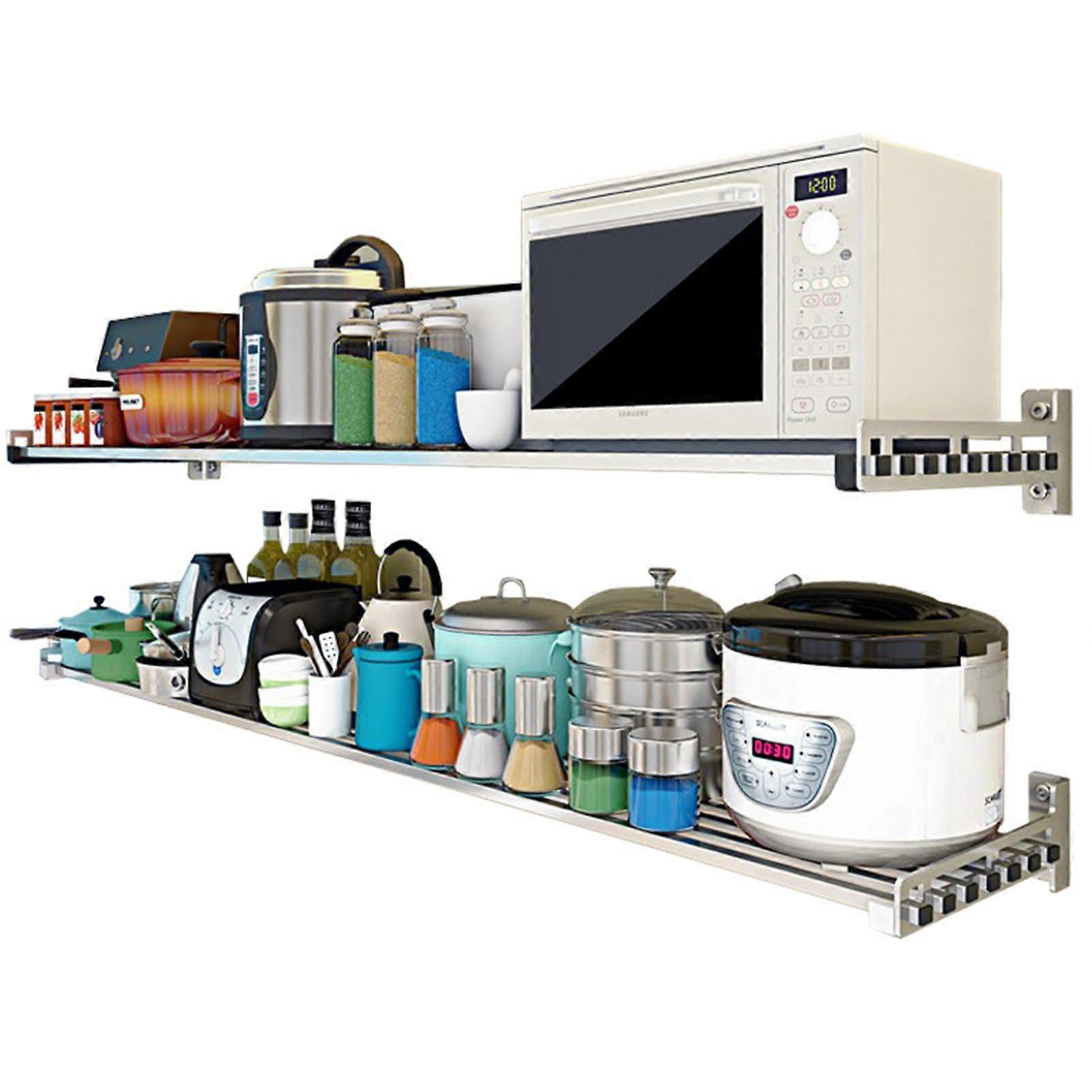 60cm Wall Mounted Stainless Steel Microwave Shelf for Kitchen Space Saving and Easy Installation