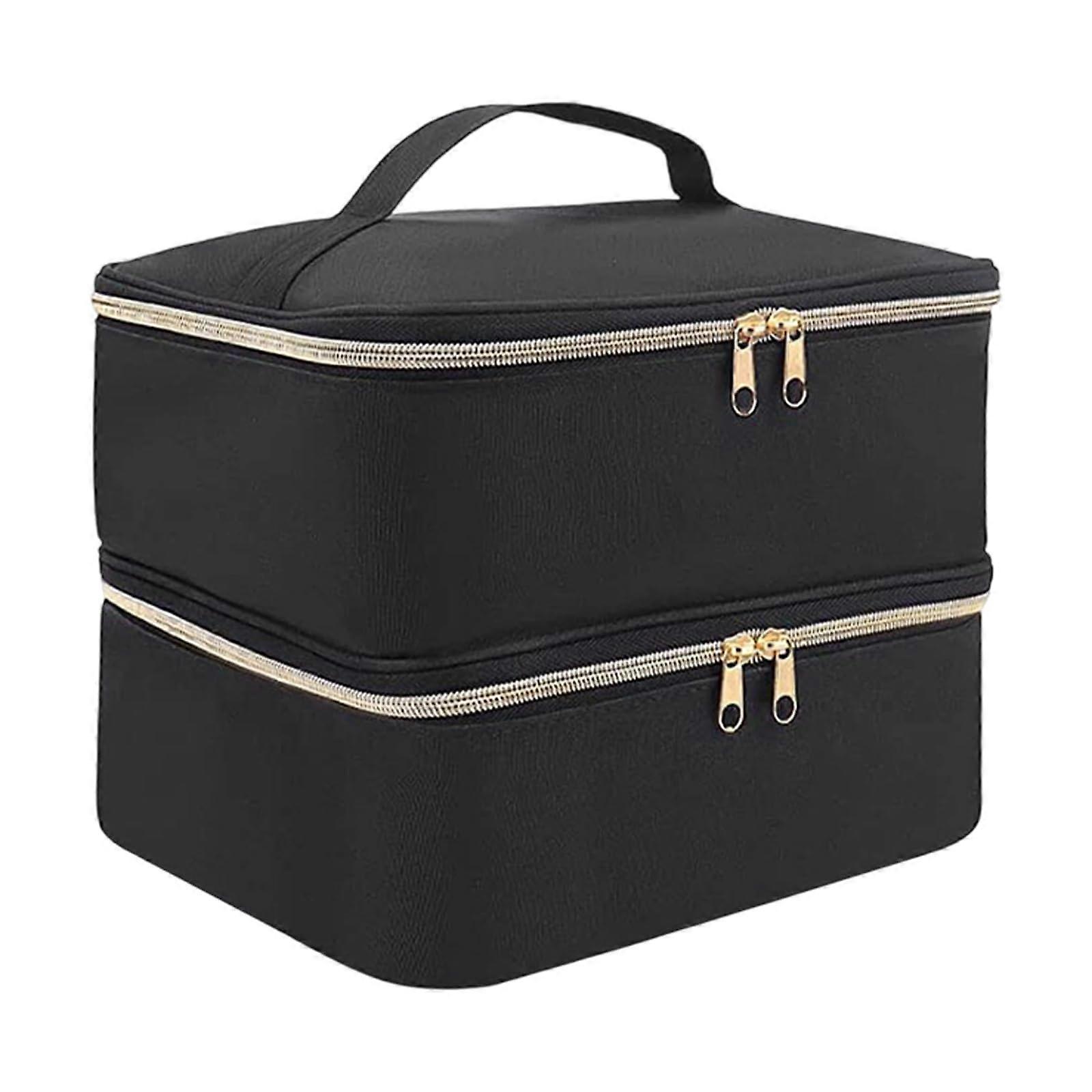 Black Double Compartment Nail Polish Carrying Case with ShockResistant Padding for Manicure Tools