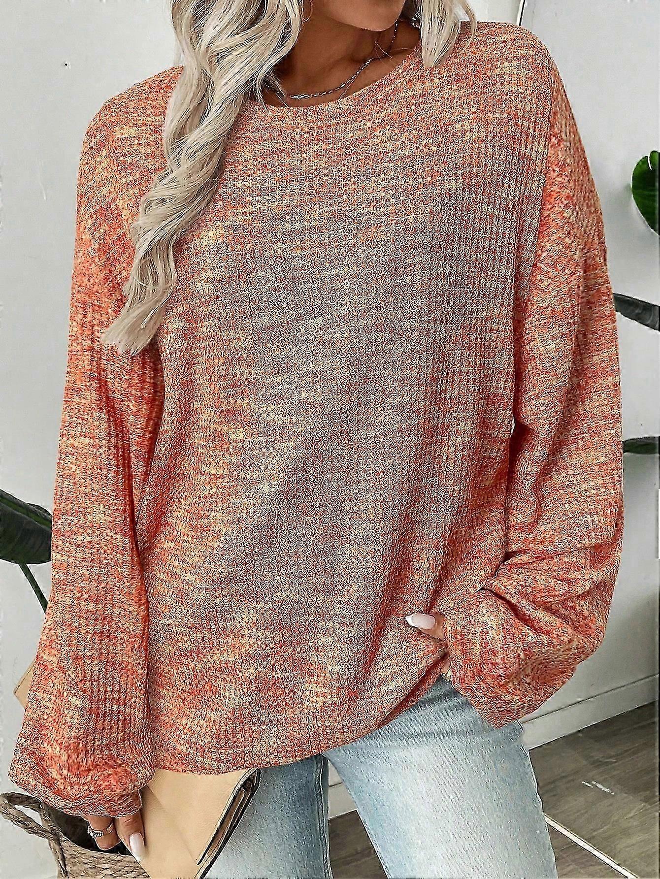 Women's Colorful Waffle Knit Pullover Sweatshirt, Autumn