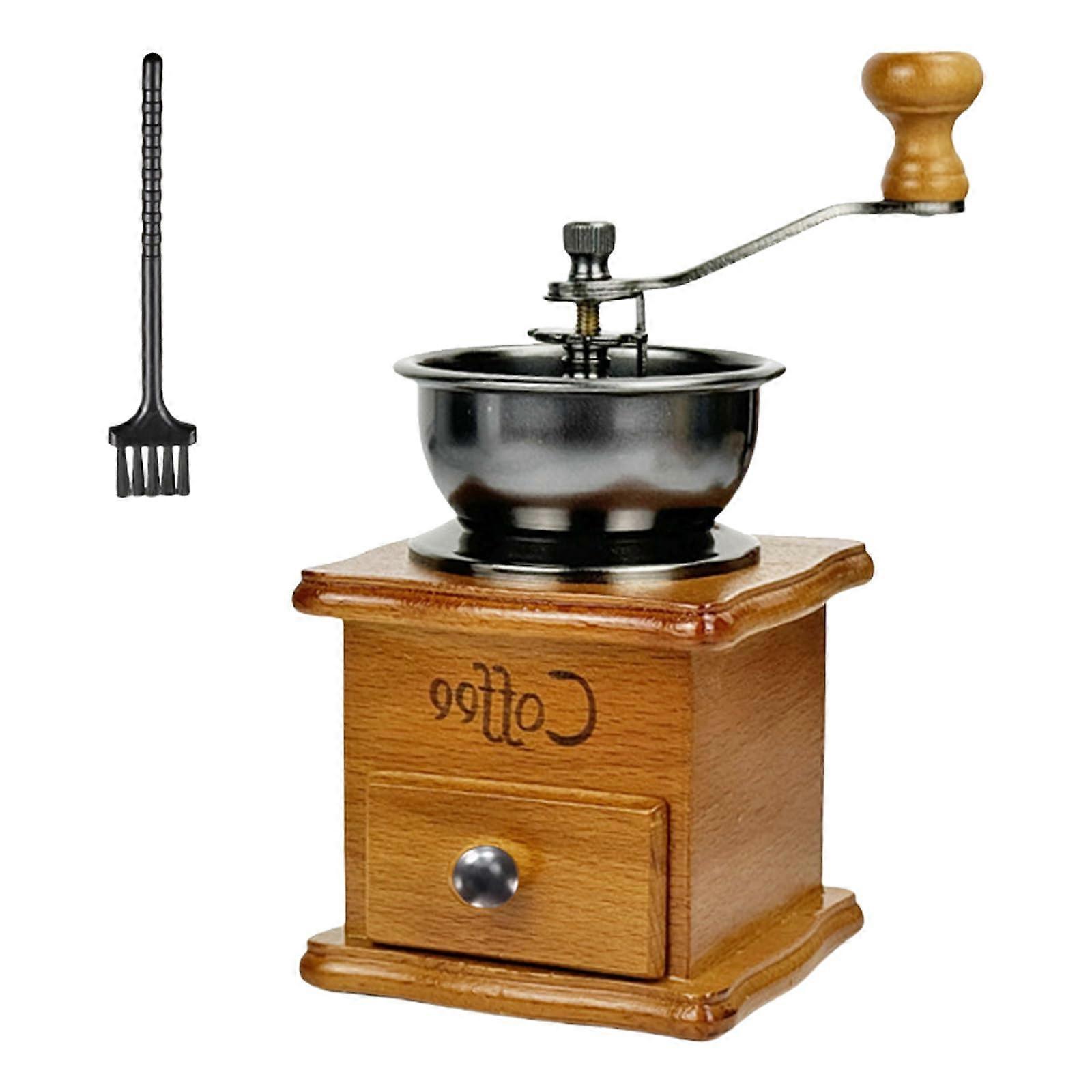 Manual Coffee Grinder with Adjustable Settings, Vintage Wooden Base, Ceramic Burrs for Camping