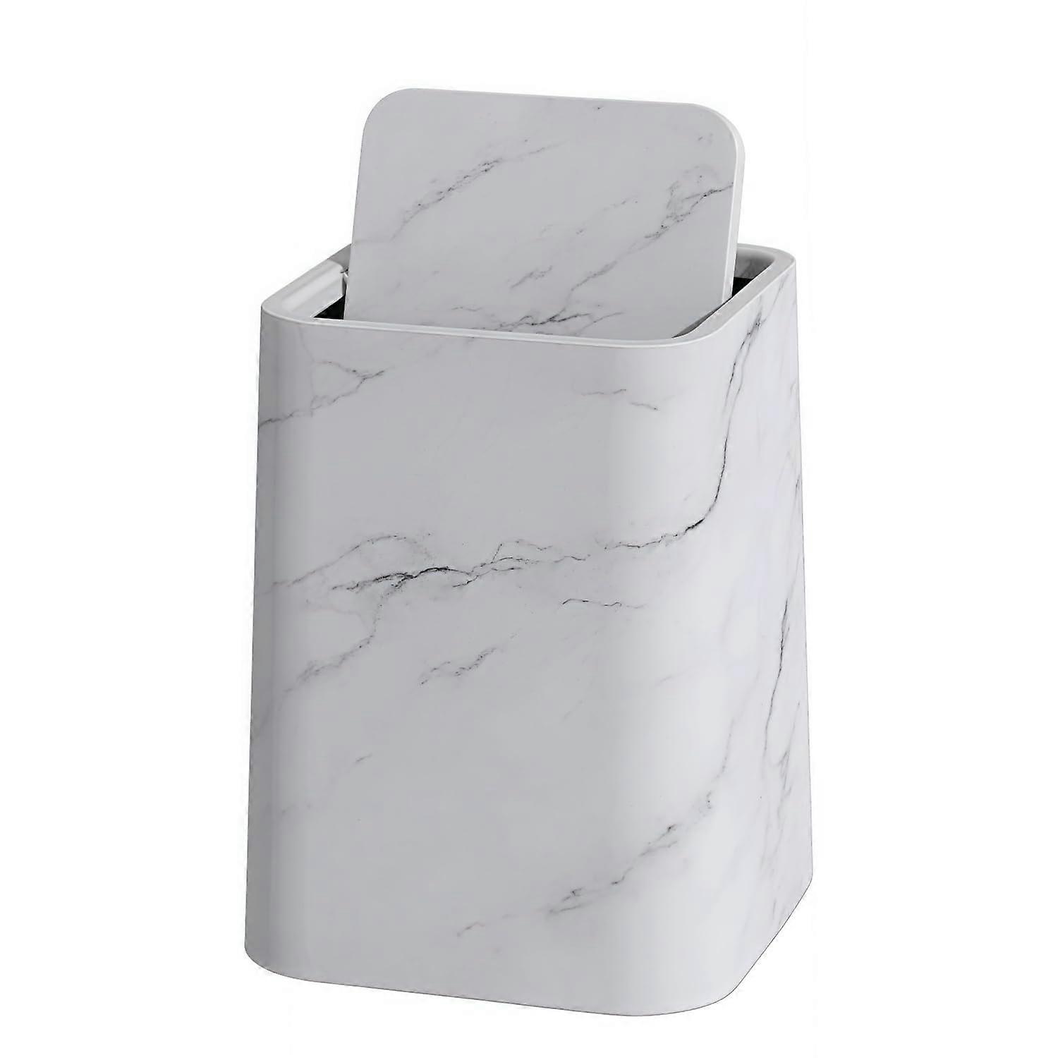 Large Capacity Marble Trash Can with Swing Lid, DoubleLayer Bathroom Waste Bin, White L