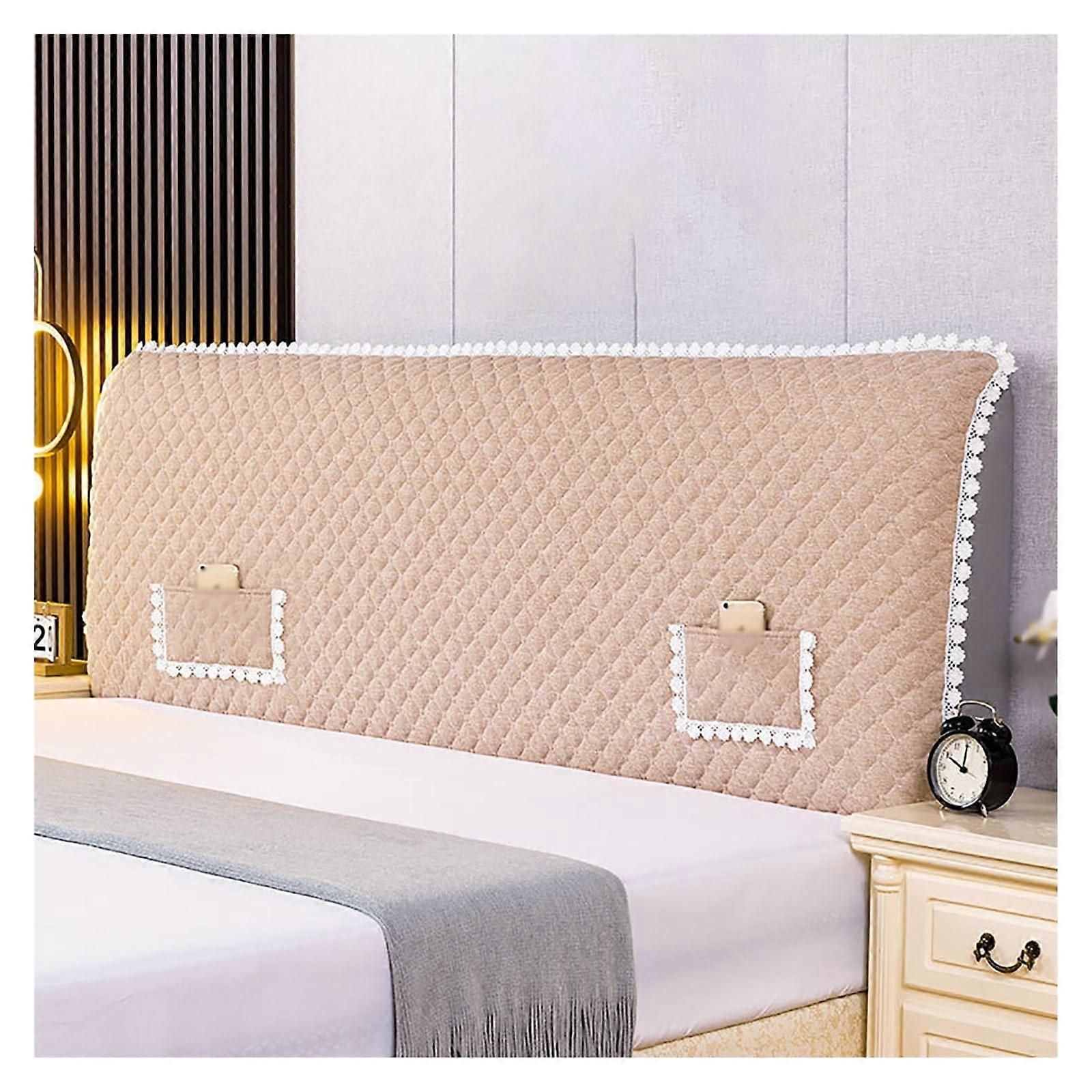 Stretch Headboard Cover with Pockets, Quilted Cotton Dustproof Protector for Queen Bed, Yellow