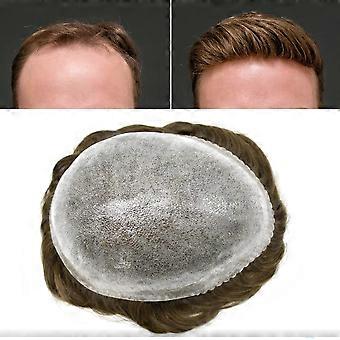 Mens Hair System Human Hair Toupee Full Poly Skin Base Natural Hairline Easy Tape 7x9 Medium Light #610 #6 Light Brown +10% Grey