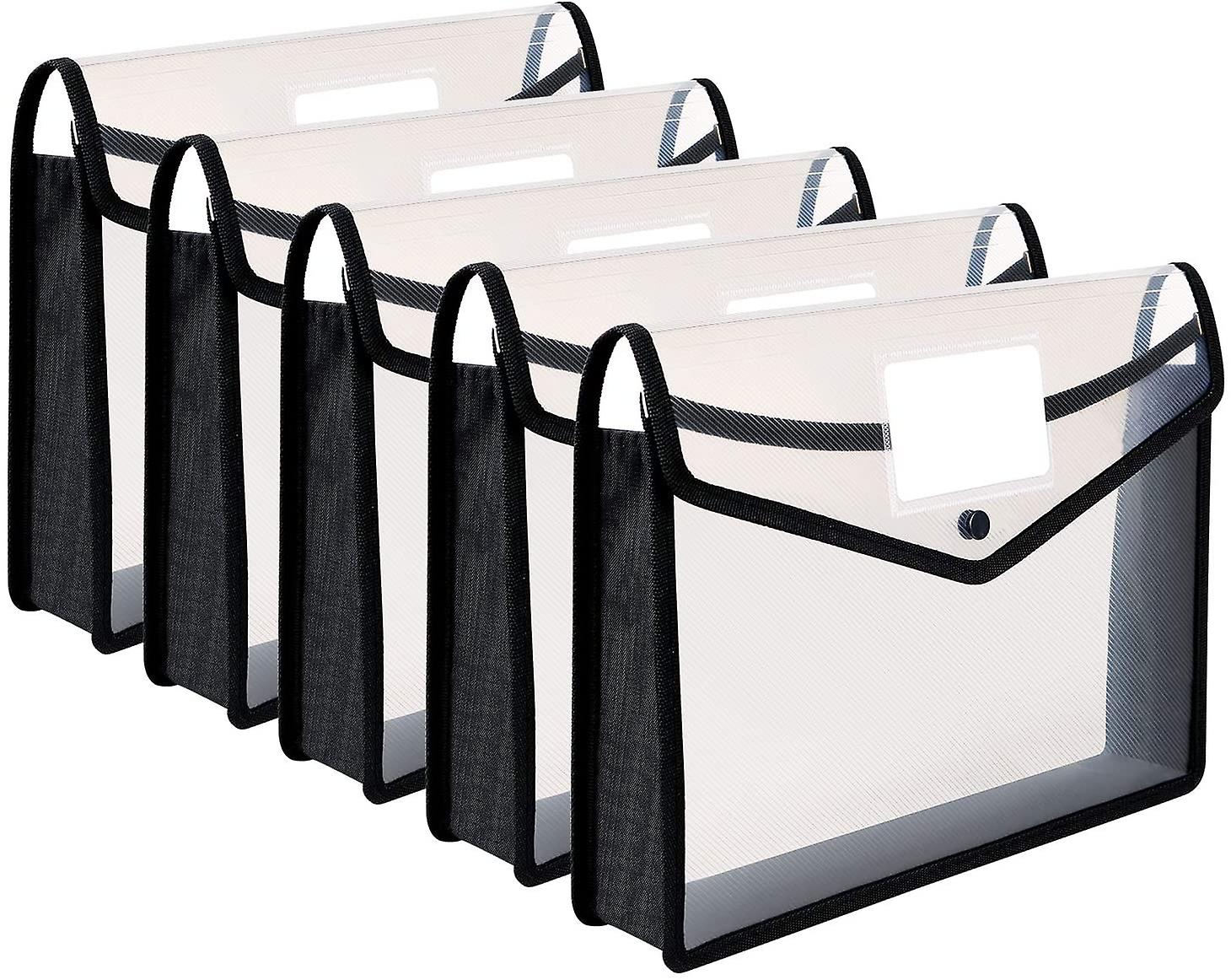 A4 Plastic Wallet Folder Poly Pockets Envelope,5 Pack File Folders with Button Closure, Waterproof