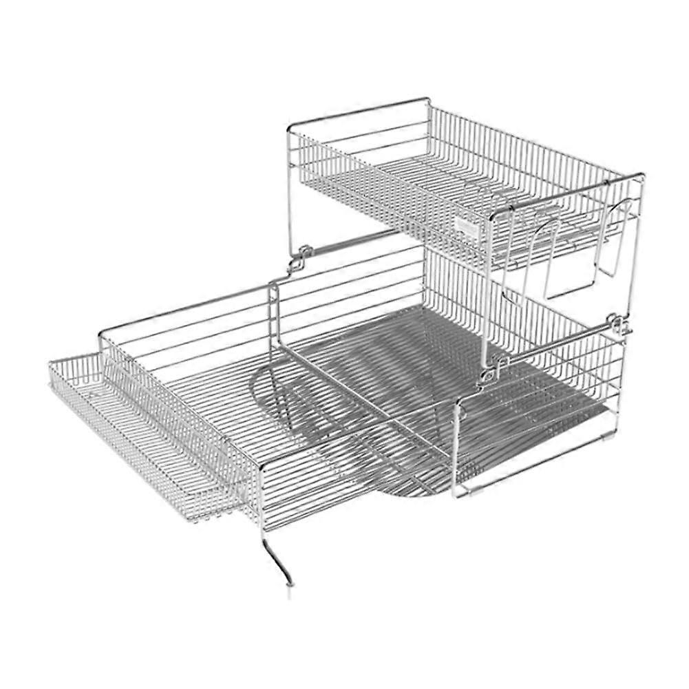 Expandable 2Tier Stainless Steel Dish Drying Rack with Adjustable Capacity and Drip Tray
