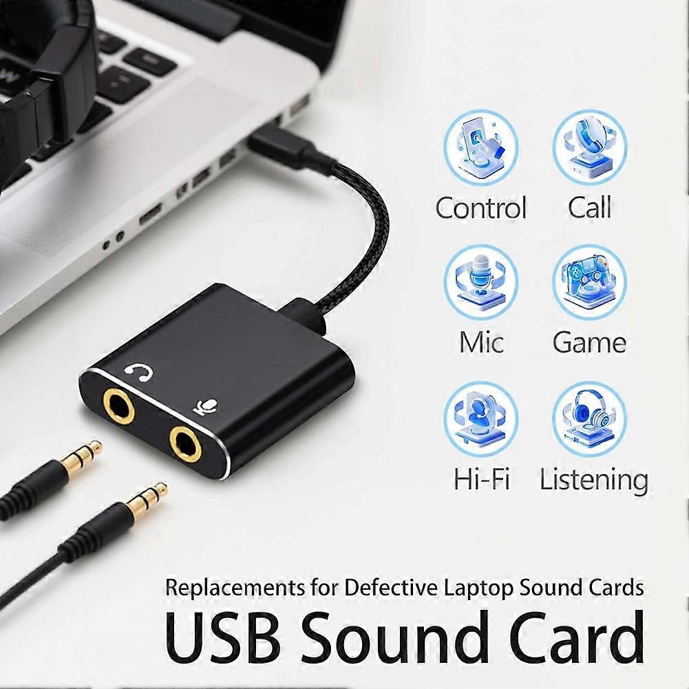 USB Audio Interface for Computer, USB to 3.5mm Audio Adapter, External Sound Card with Headphone