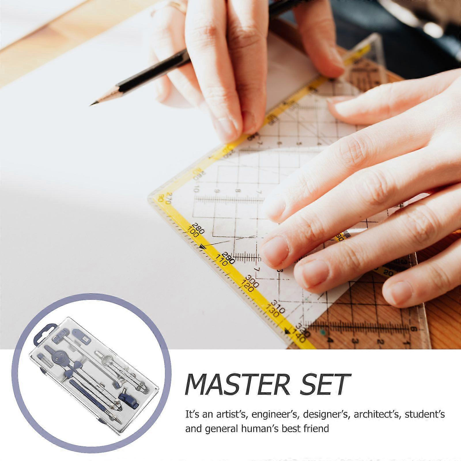 1 Set 7pcs Multi-functional Drawing Compasses Practical Drawing Tools (Blue)