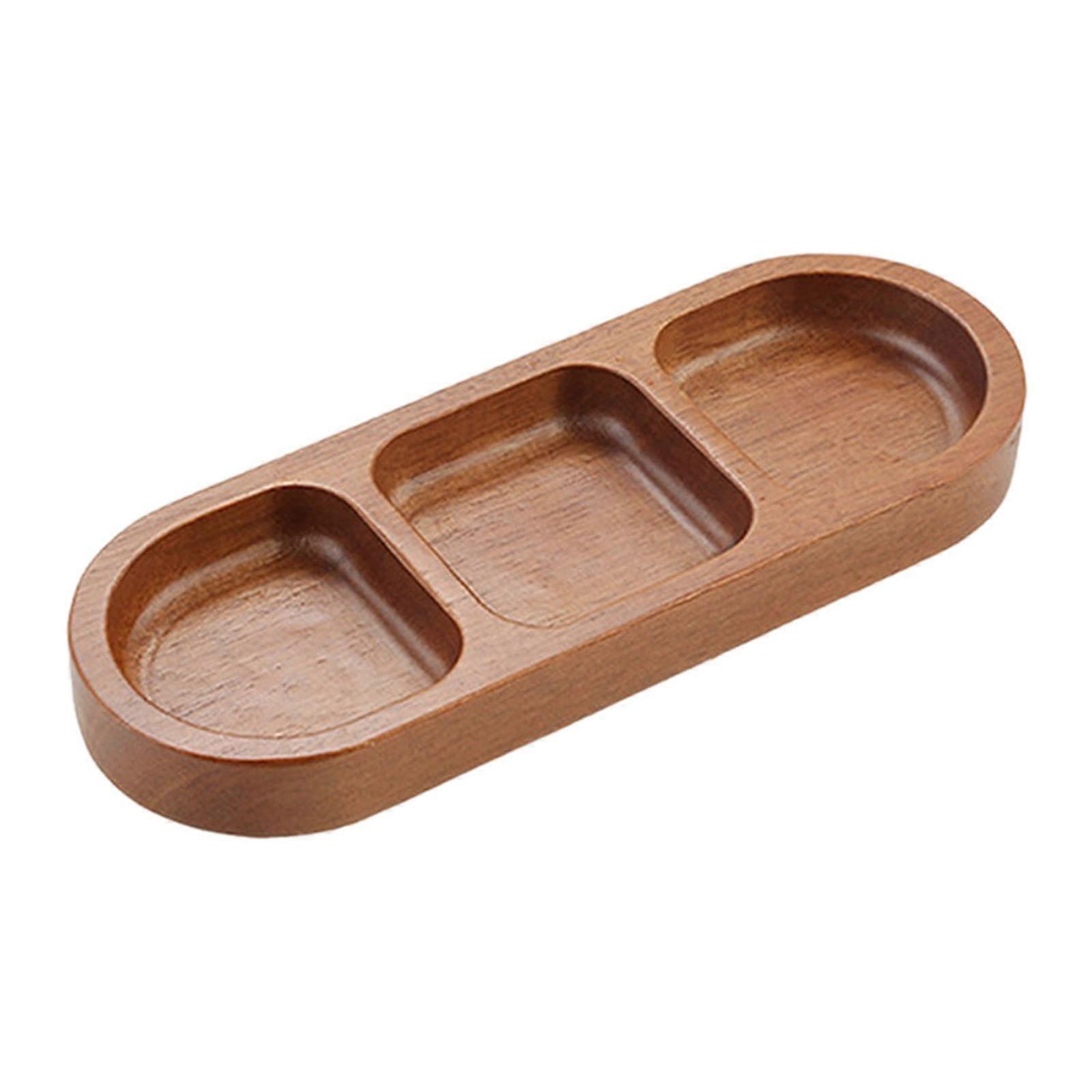 Wooden Condiment Tray with 3 Compartments, Elegant Partition Design for Dining and Camping