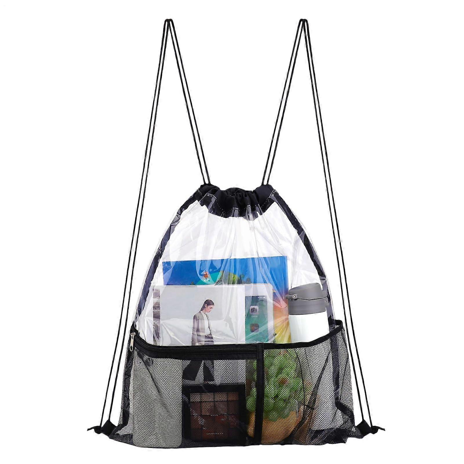 Drawstring Backpack Waterproof Gym Swim Bag with Bottle Holder for Sports Travel Beach Black