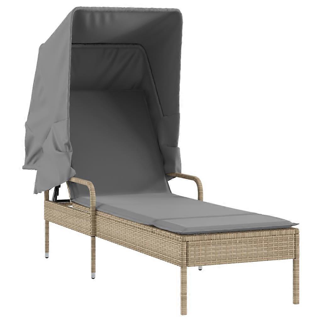 vidaXL Ligbed met luifel poly rattan beige